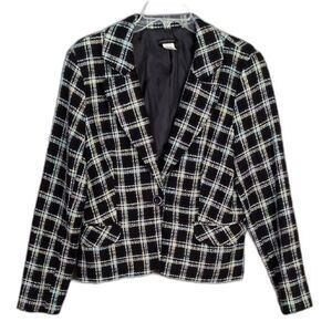 Courtenay Plaid Jacket Blazer Black Teal Women's 10